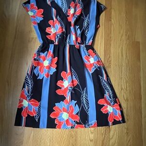 Floral Halogen Boho Print Dress with Red and Blue Accents